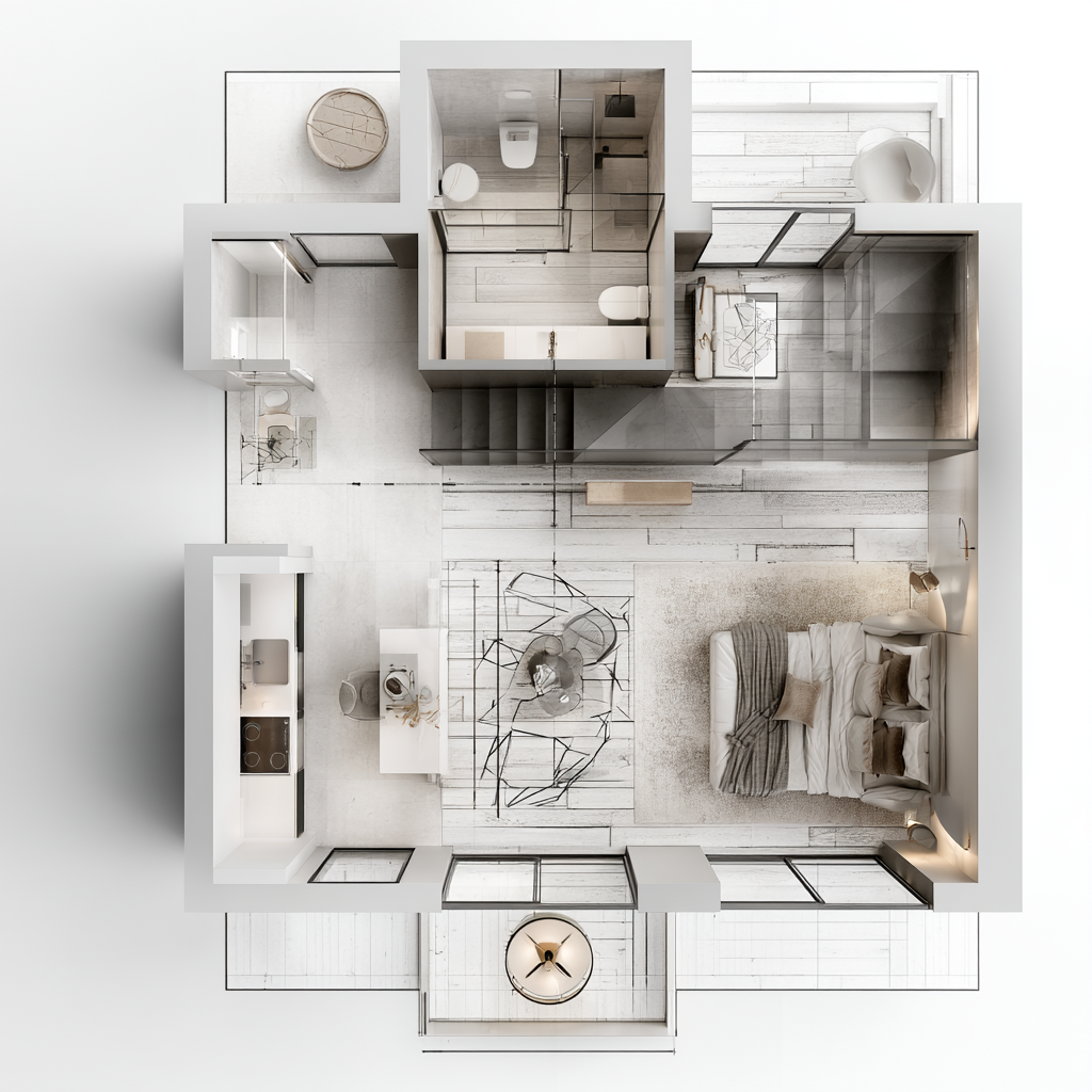 Professionally planned overhead furniture layout